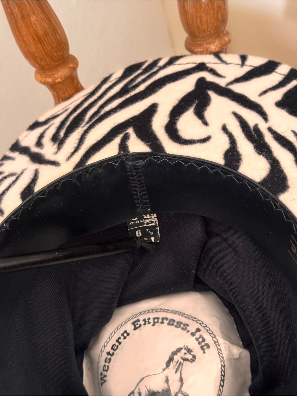 Zebra Print Cowboy Hat with Studded Band - Picture 4 of 7